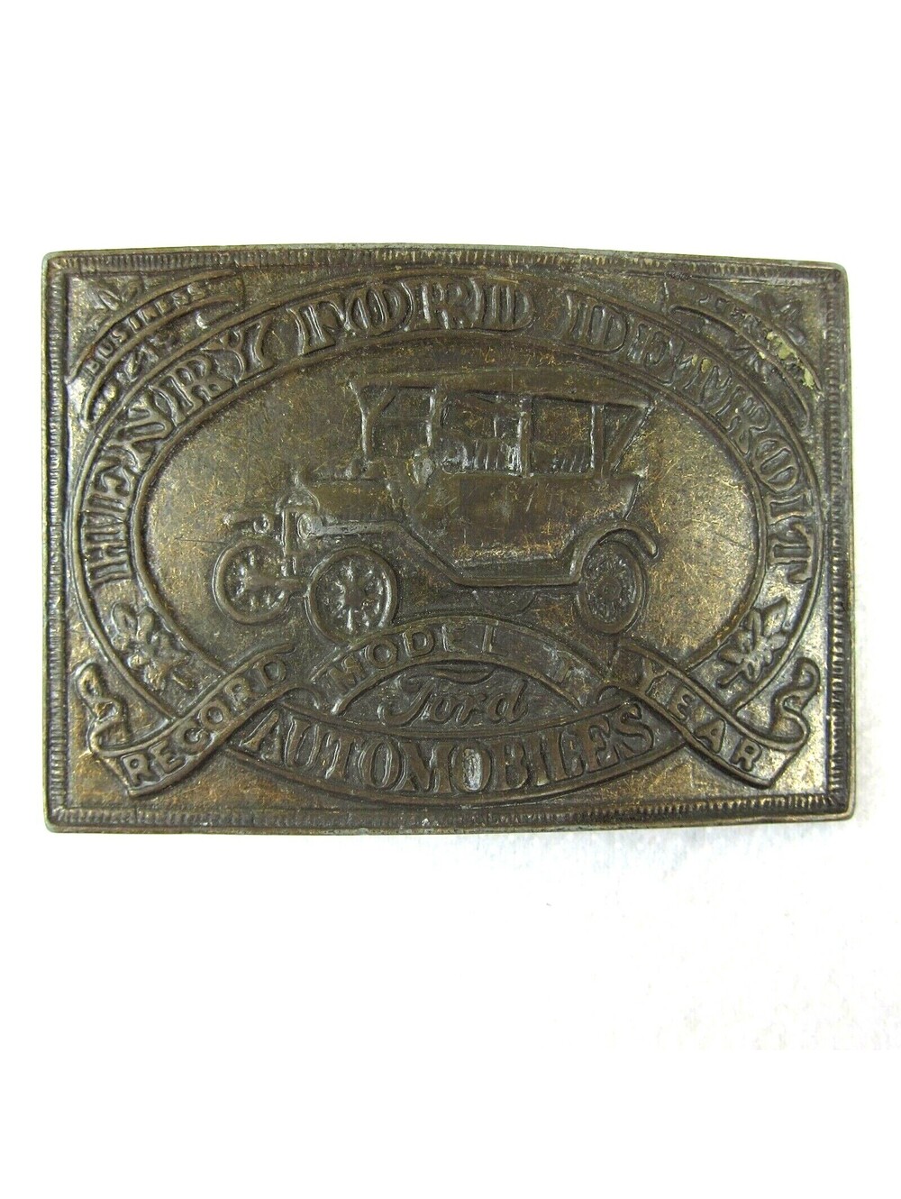 Vintage HENRY FORD Detroit Automobiles Record Year Model T Brasstone Belt Buckle
